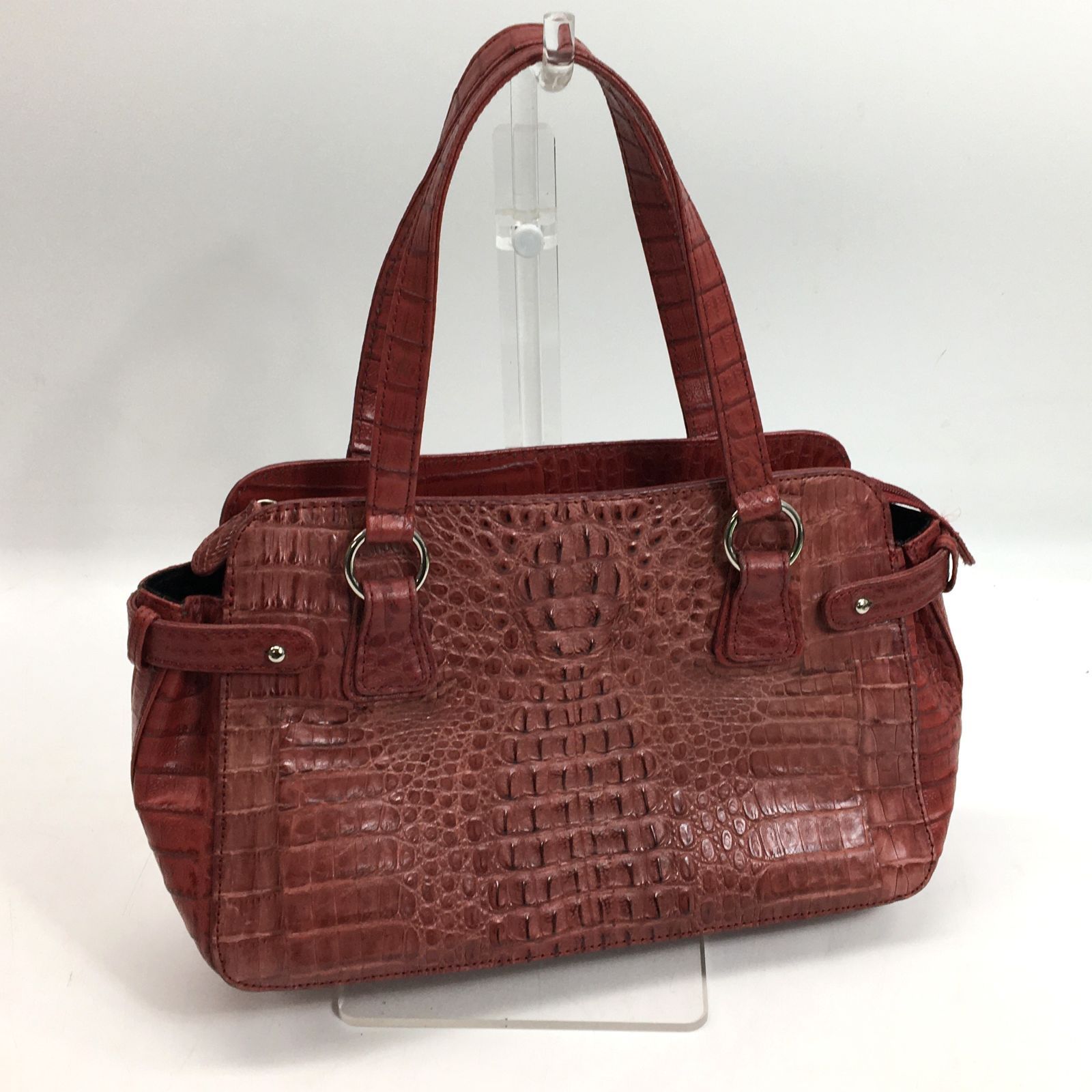 CAIMAN カイマンレザー ハンドバッグ ワイン レッド 赤 裏地ベロア  