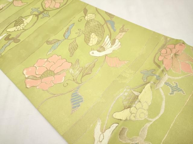 平和屋本店■極上　洛風林　工芸帯地　六通柄袋帯　花鳥文　金糸　逸品　未使用　CYAA1910s5 平和屋本店□極上 洛風林 工芸帯地 六通柄袋帯 花鳥文