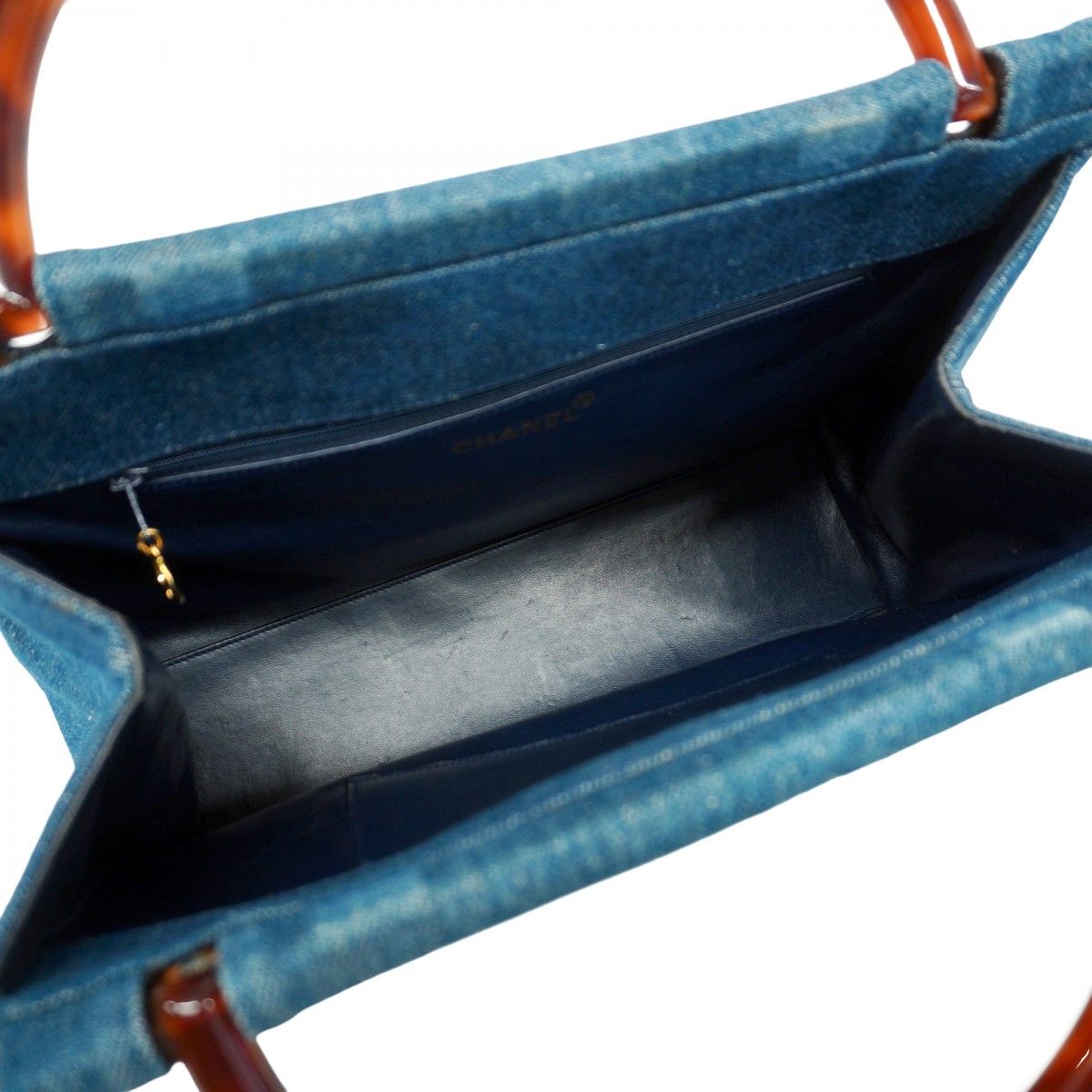 5cd4412】シャネル ハンドバッグ デニム ブルー ブラウン ゴールド金具  