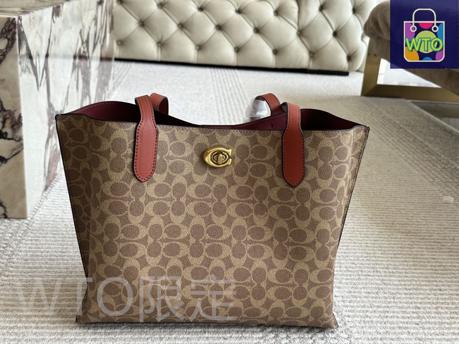 新品COACH ロゴパターン トートバッグ ブラウン 今日WTO】Coach's Classic Logo Tote Bag クーチ クラシックロゴ