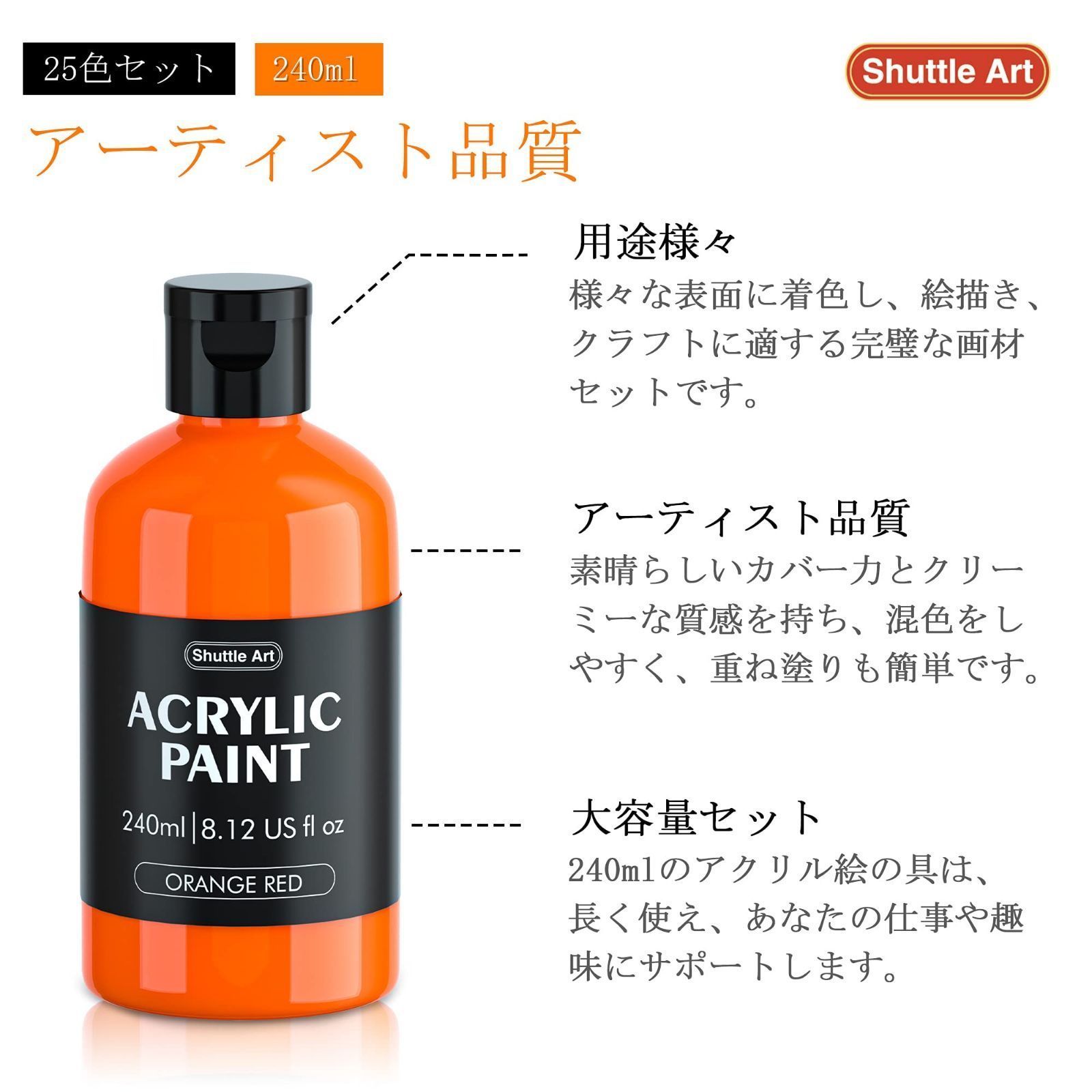 Shuttle Art アクリル絵の具 18色 240ml 大容量 絵の具セット