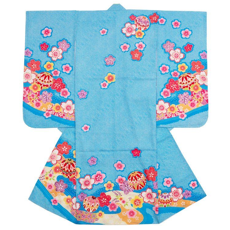 ロイヤルブルー　正絹お誂え四つ身　七歳　暈し染に御所車 ロイヤルブルー 正絹お誂え四つ身 七歳 暈し染に御所車 ロイヤルブルー