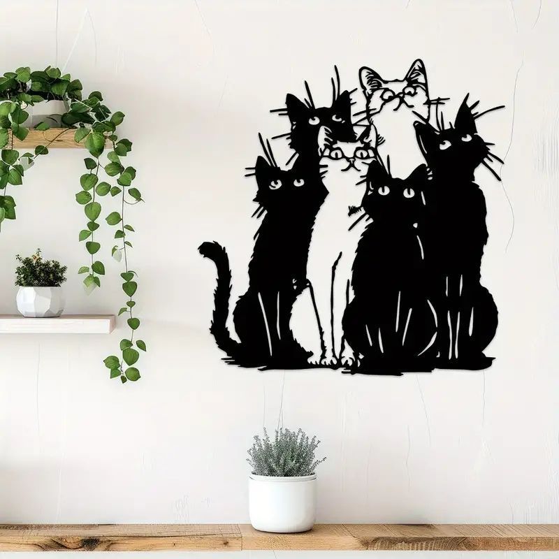 魅力的なメタルブラックキャットウォールアート - 猫好きへの完璧なギフト、感謝祭＆クリスマスの装飾に最適