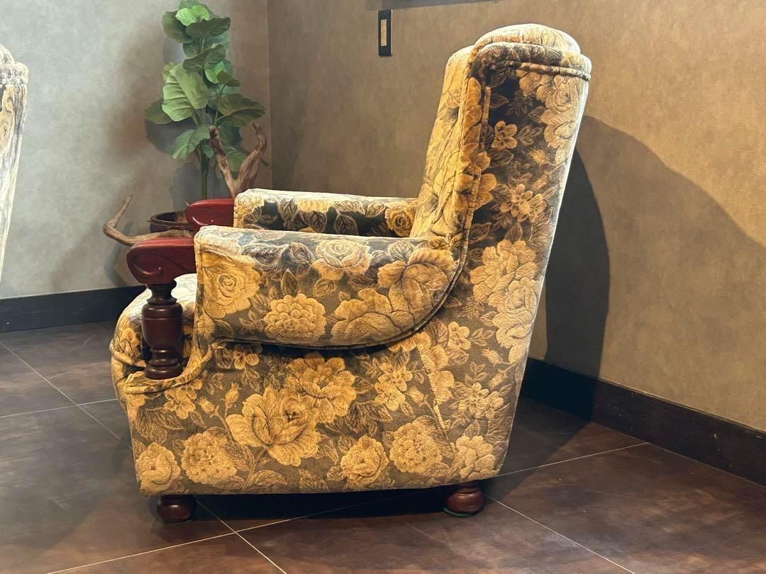 左側 金華山織 ベロア生地 ヴィンテージ ソファ アンティーク