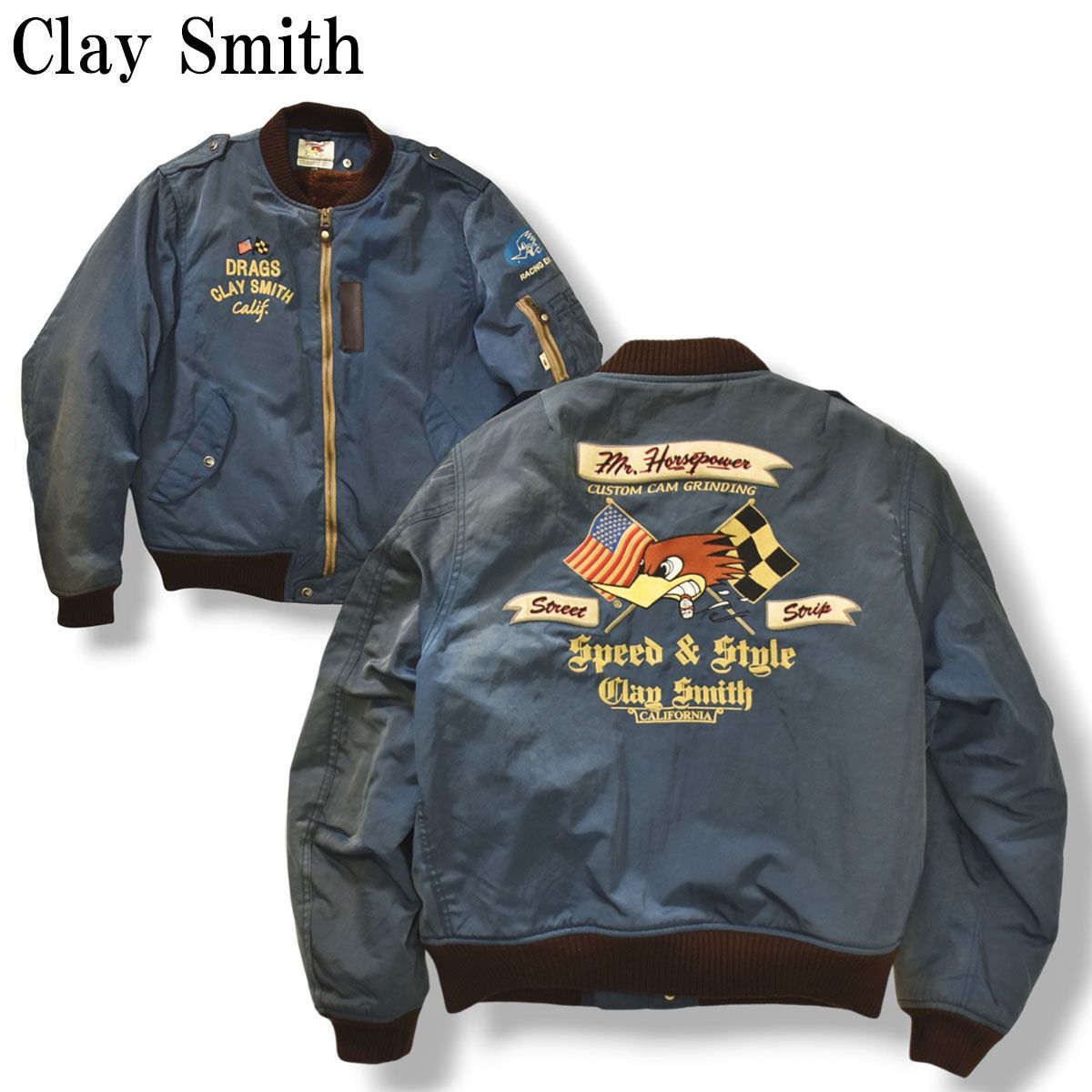 【豪華刺繍】 クレイスミス Clay Smith MA-1 フライトジャケット ウィンター ライダースジャケット ブルゾン バイカー LLW ネイビー メンズ