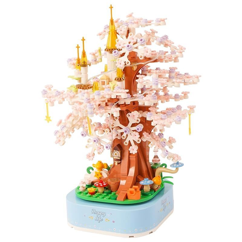 【在庫セール】Oichy ブロック 桜のお城 オルゴール おもちゃ ブロックセット LEDライト 音楽 組立 子供 大人 祝い 誕生日 クリスマス プレゼント 贈り物 装飾
