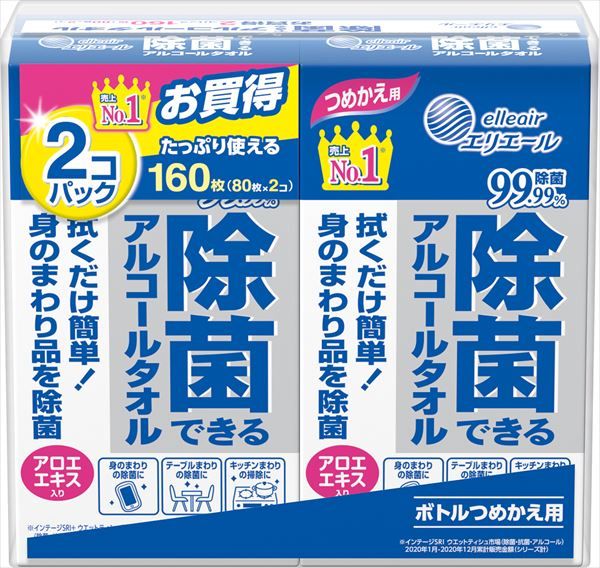 まとめ買い-12点セット 除菌アルコールタオル詰替８０×２個 大王製紙 ウェットティッシュ