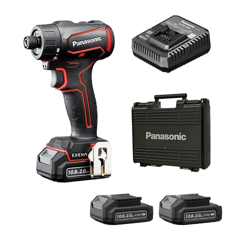パナソニック 充電ドリルドライバー 10.8V 2.0Ah電池パック×2個 充電器 プラスチックケース付 ビットタイプ EXENA Lシリーズ EZ1D32F10D-R レッド 1