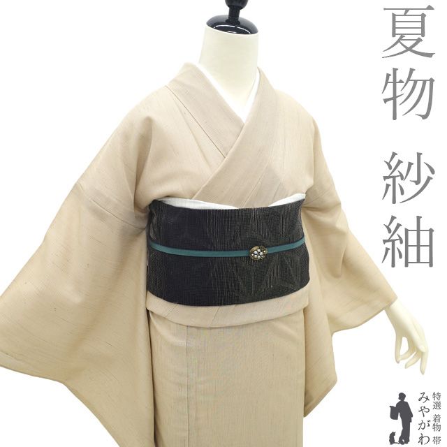 中古】 夏物 着物 リサイクル 正絹 紗紬 単衣 十日町 縦節