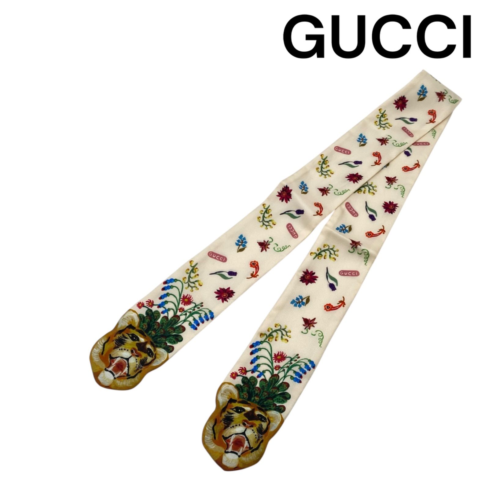 ○美品 グッチ GUCCI スカーフ ツイリー ネックボウ タイガーヘッド