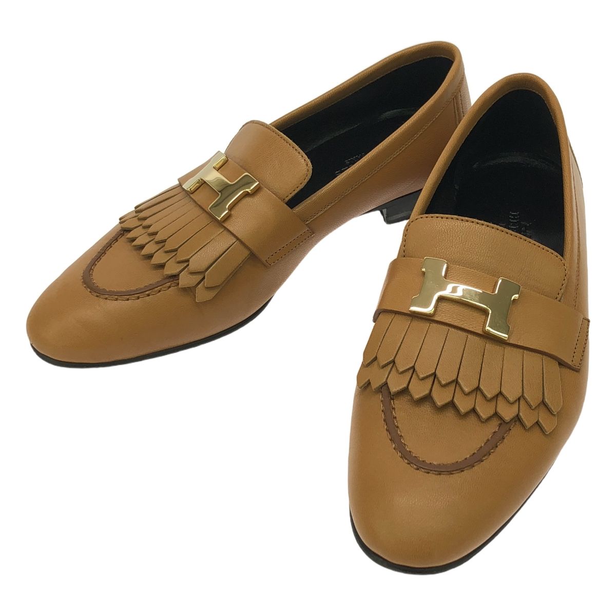 HERMES | エルメス | ロワイヤル コンスタンス Hロゴ | レザー キルト フリンジ ローファー 革靴 | 35 1|2 | ブラウン | レディース
