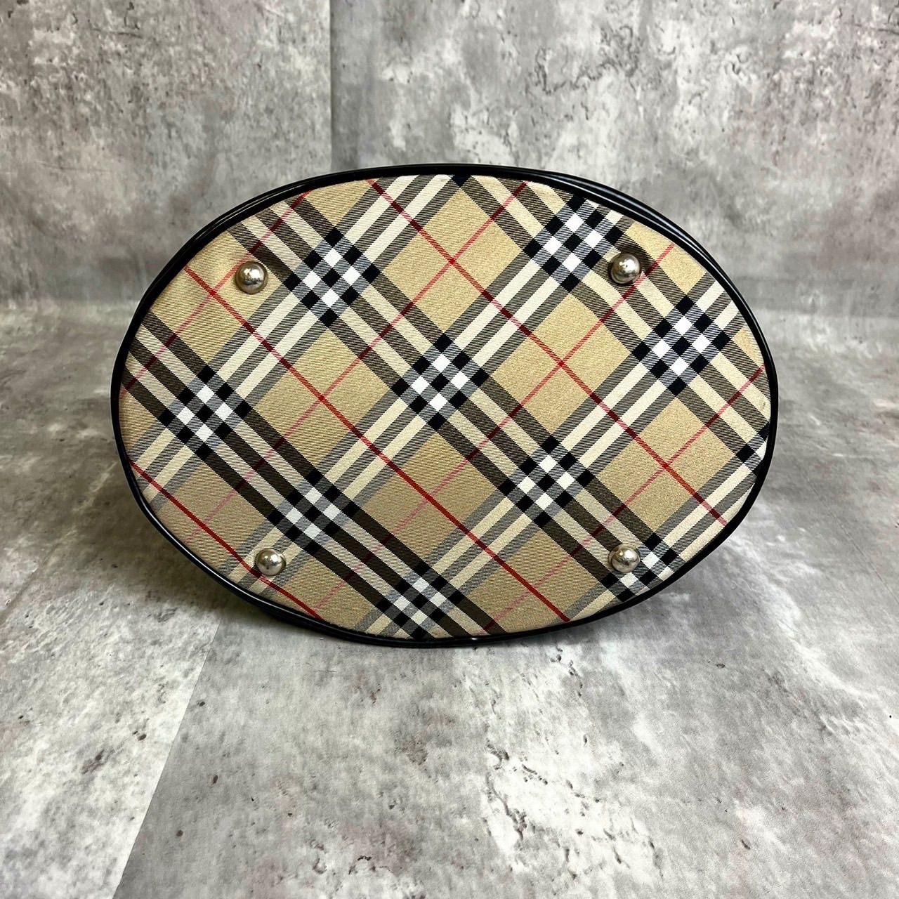 美品 BURBERRY レザー ナイロントートバッグ プレートロゴ ノバ