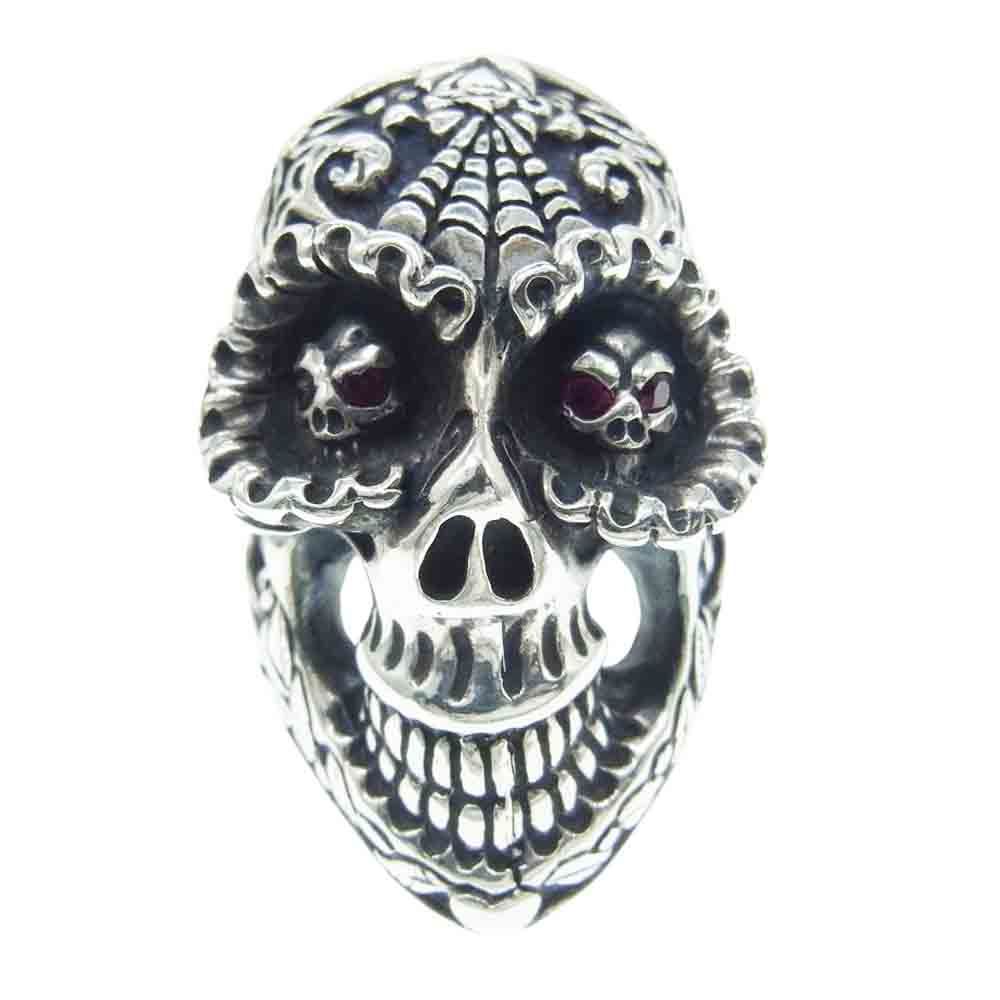 BILL WALL LEATHER ビルウォールレザー R407 ギャランティ付属 Day of the Dead Ruby Stones Master Skull Ring デイオブザデッド ルビーストーン メキシカン マスタースカル リング 【中古】