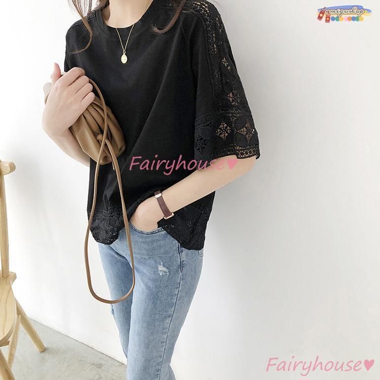 Tシャツ レディース 40代 夏 オシャレTブラウス 白レース