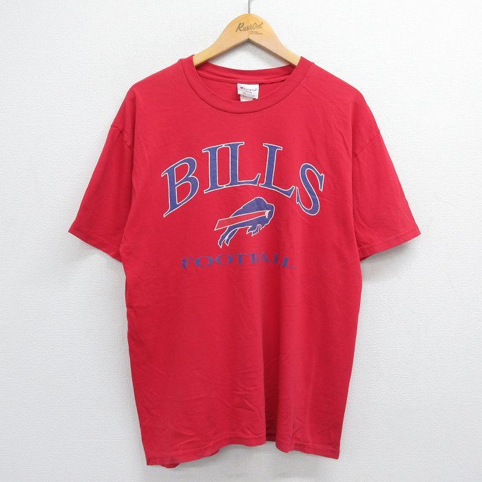 XL/古着 チャンピオン champion 半袖 ビンテージ Tシャツ メンズ 00s NFL バッファロービルズ コットン クルーネック 赤 レッド アメフ