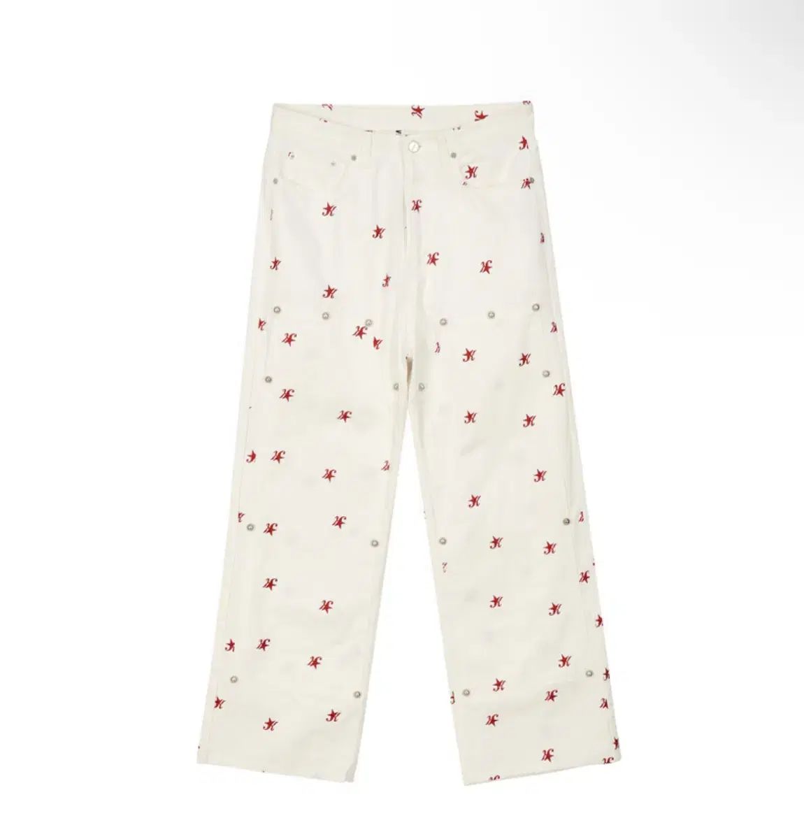 ウェスケン パンツ Logo embroidery studded pants WH