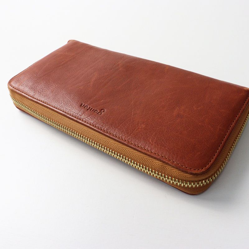 genten レザー 長財布 ブラウン ゲンテン genten ラウンドジップ レザーロングウォレット