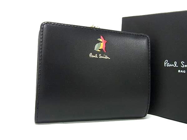 Paul Smith ポールスミス レザー 二つ折り 財布 ウォレット レディース メンズ ブラック系 BN2929