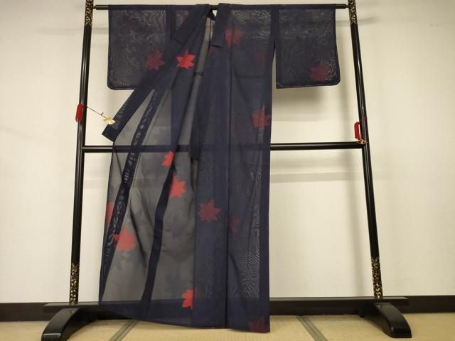 平和屋着物＊夏物 小紋 紗 楓文 正絹 逸品 未使用 AAAV7697ph