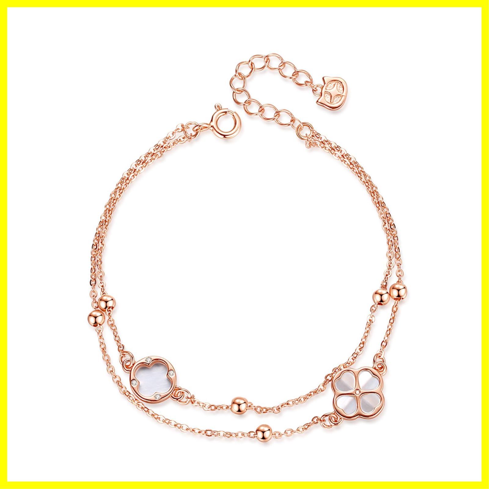 早い者勝ち 2連チェーン 幸運と勇気のシルバー925 18金 - つけっぱなし人気 ピンクゴールド四つ葉のクローバーデザイン 金属アレルギー対応 シンプルかわいい レディース アンクレット 贈り物 つけっぱなしOK シルバーサンダー