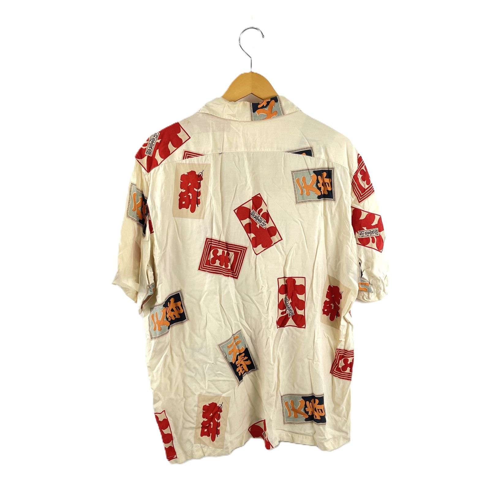 KARL HELMUT カールヘルム P0322FB13 半袖シャツ オープンカラーシャツ 開襟シャツ Lサイズ 大入袋柄 和柄 クリーム|マルチ