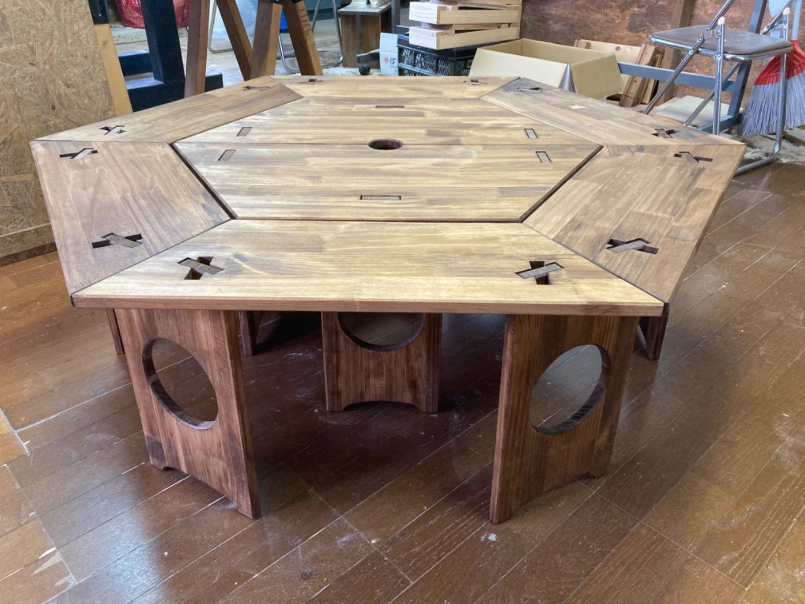 極上】一枚板 重厚感 希少座敷机 桜ローテーブル厚み5.5 つるつる光沢