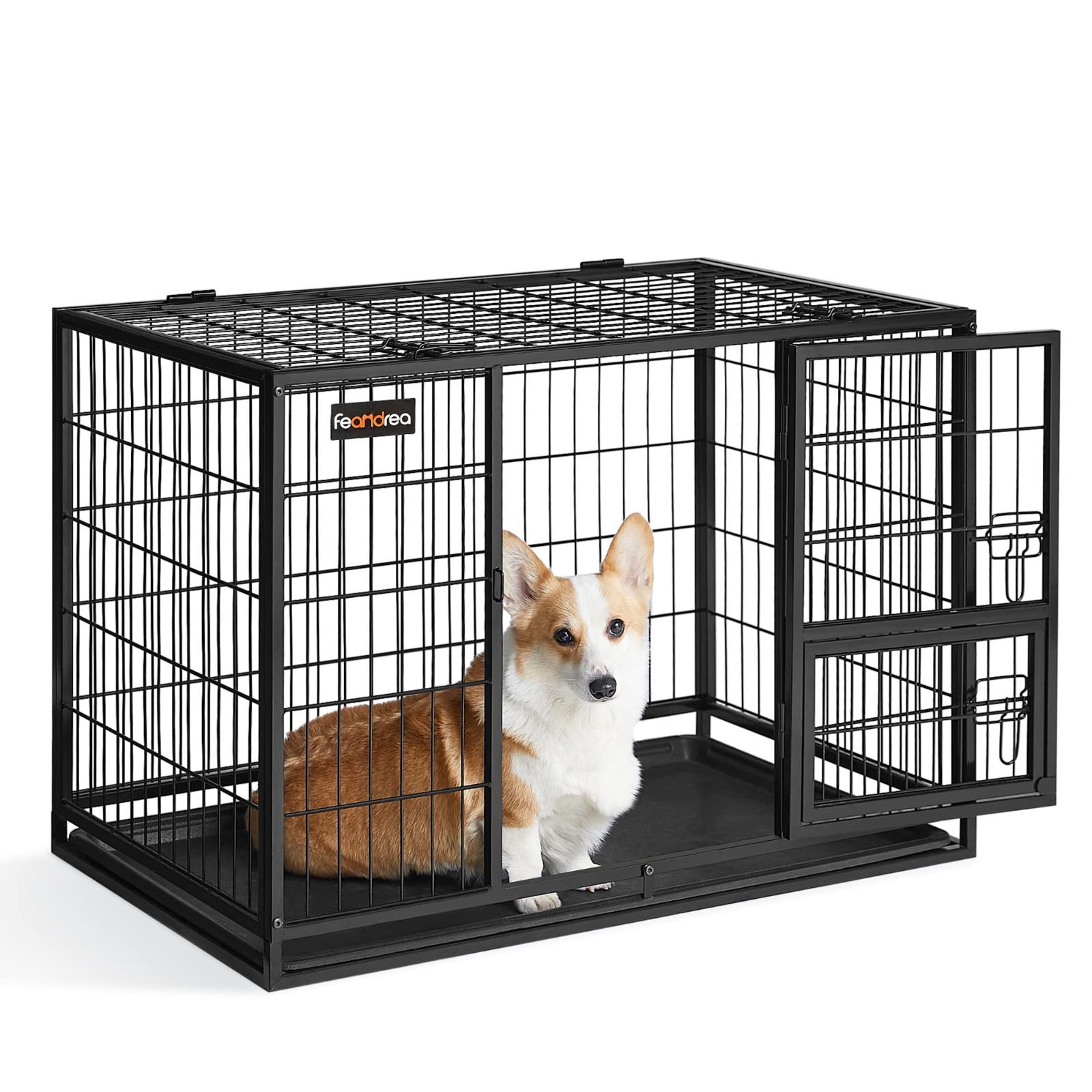 セール 中型犬 小型犬 ダブルドア付き ペットケージ トレー付き ペットサークル 大型 犬ケージ 組立簡単 室内外兼用 ゲージ犬 FEANDREA 幅92.5x奥行57.5 x高さ64cm PPD002B01