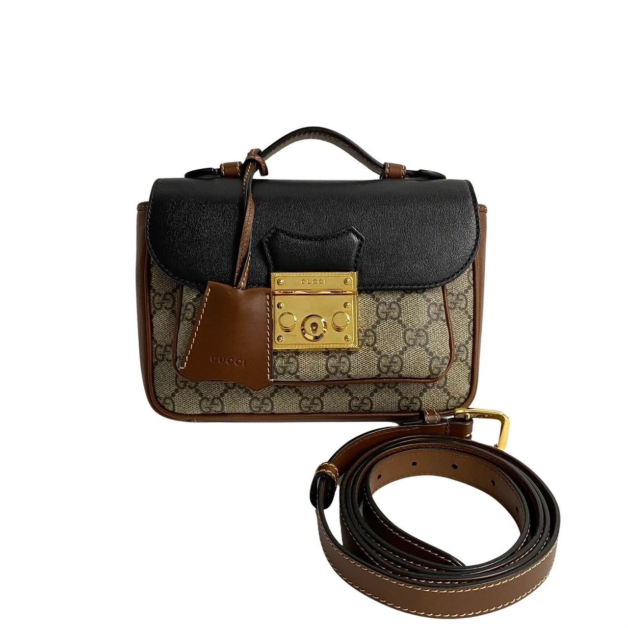 未使用保管品 鍵付 GUCCI グッチ パドロック ミニ GG ロゴ レザー 2way ハンドバッグ ミニ ショルダーバッグ ポシェット ブラウン  57824 - メルカリ