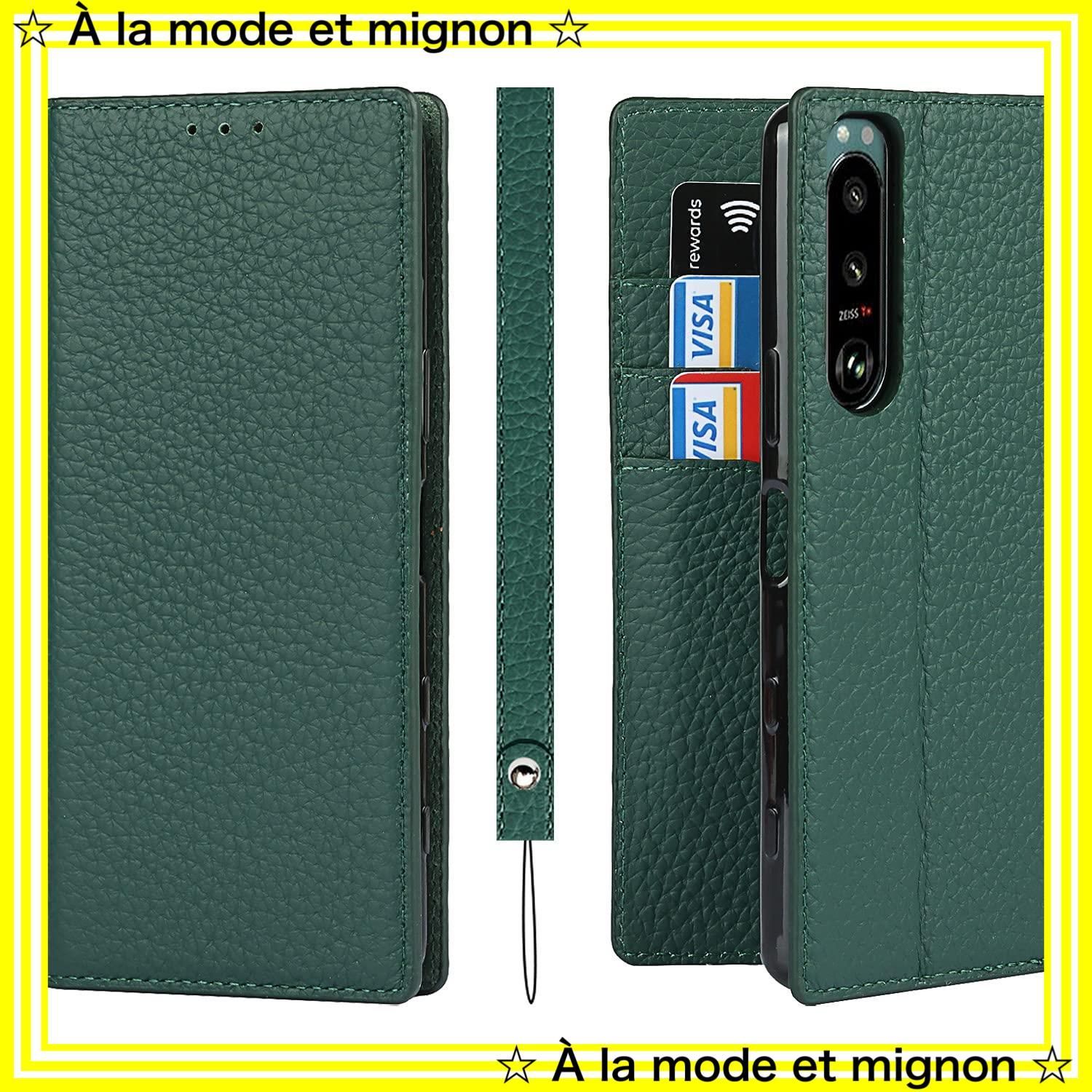 【新品未使用】グリーン [6色選択] 耐衝撃 ヘッドフォンケーブル ストラップ付 携帯カバー 3代 5 5 5 so53b エクスペリア5III ソニー スマホケース 手作り柔らかい 内蔵マグネット スタンド機能 