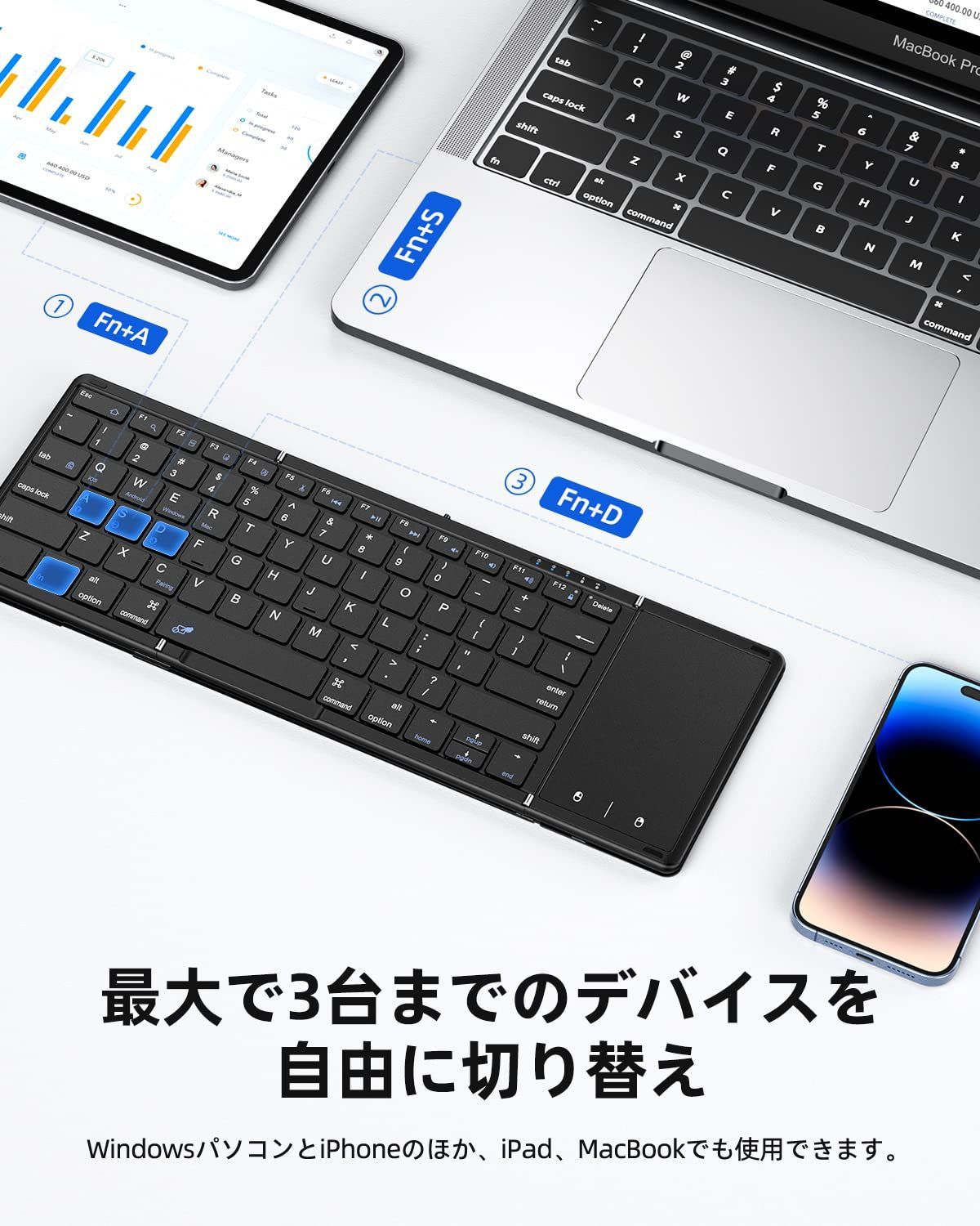 Omikamo Bluetooth キーボード 折り畳み式 ワイヤレス キーボー ...