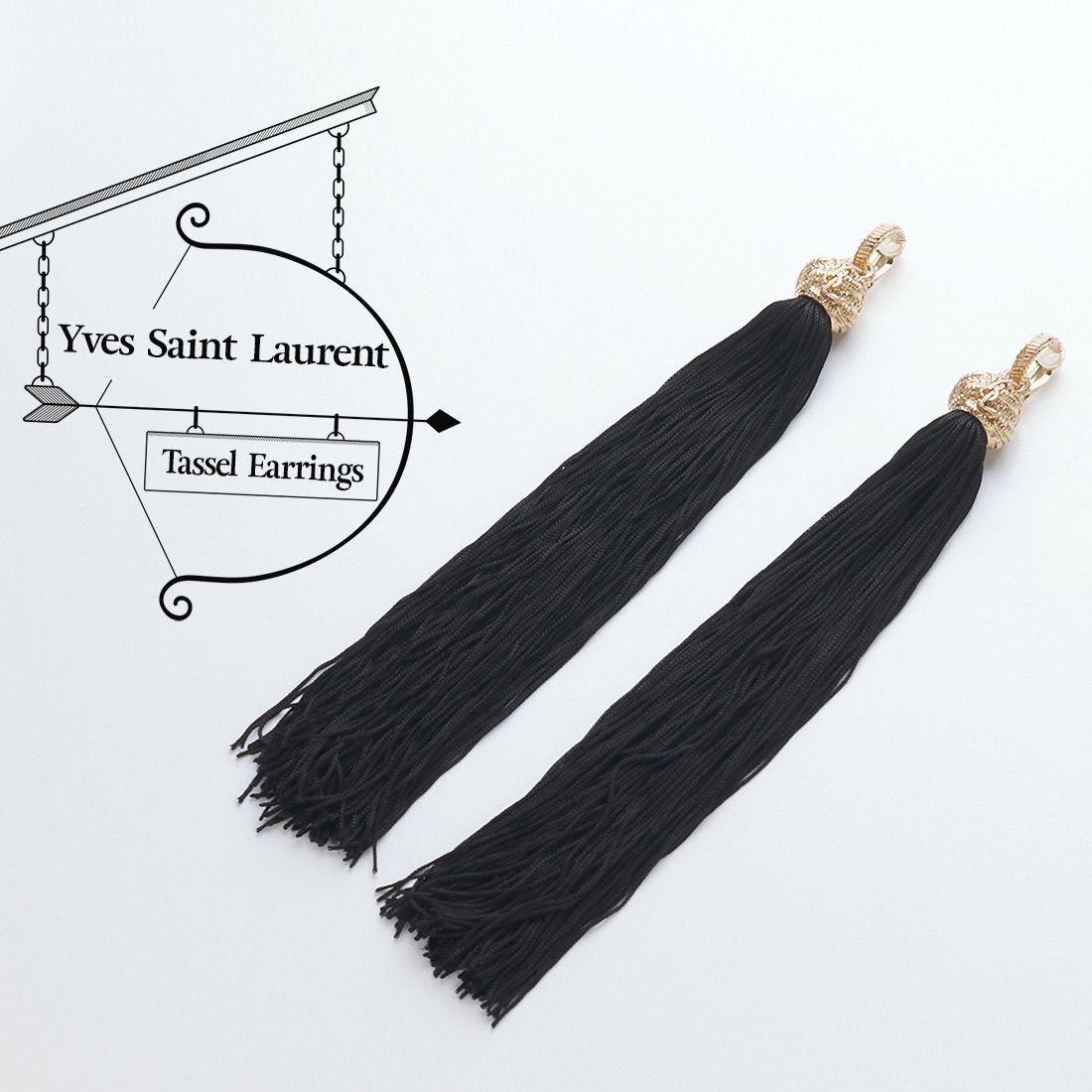 極美品 イヴサンローラン YSL ロゴ タッセル フリンジ イヤリング