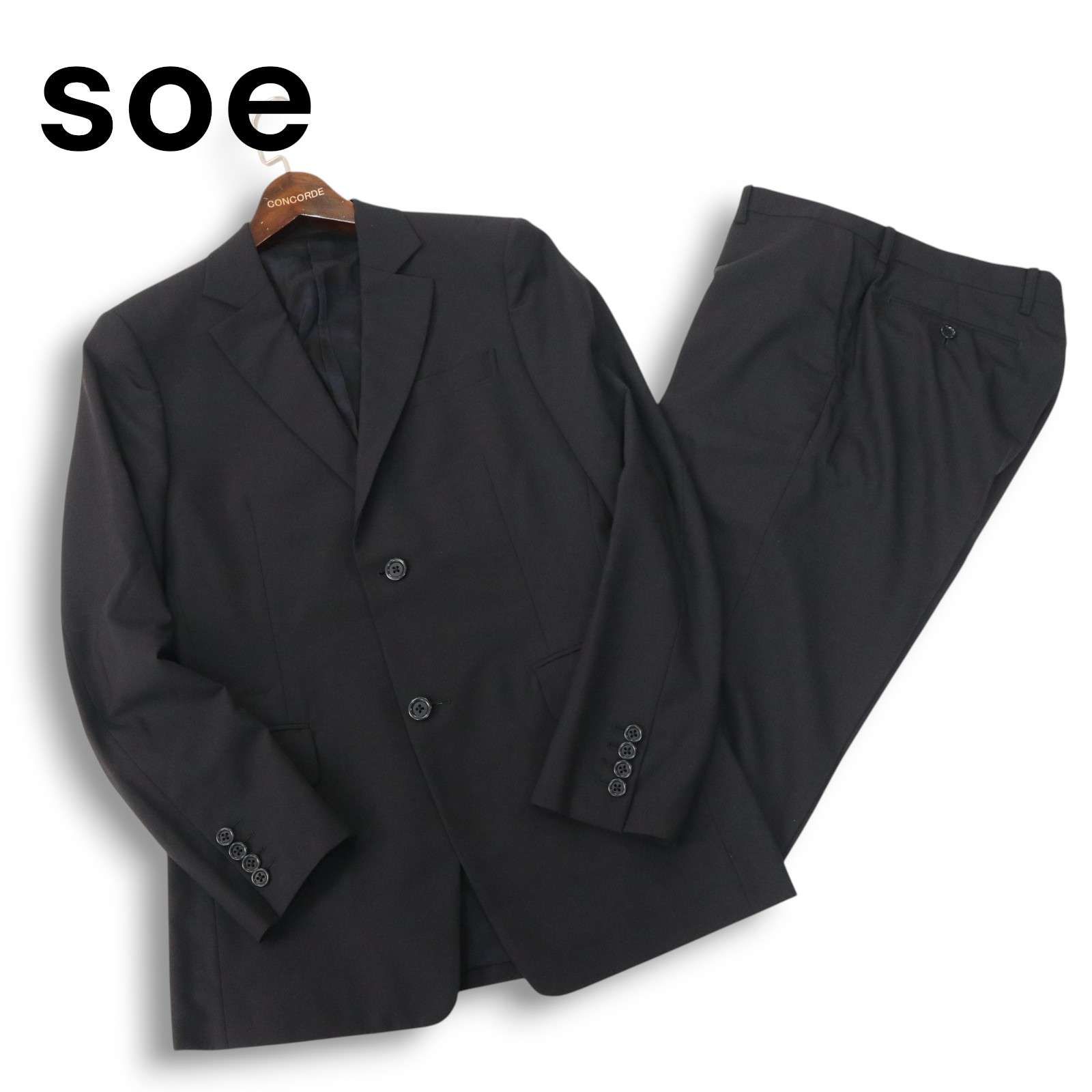 soe ソーイ 通年 総裏 2B セットアップ スーツ Sz.ジャケット0 パンツ1 メンズ 黒