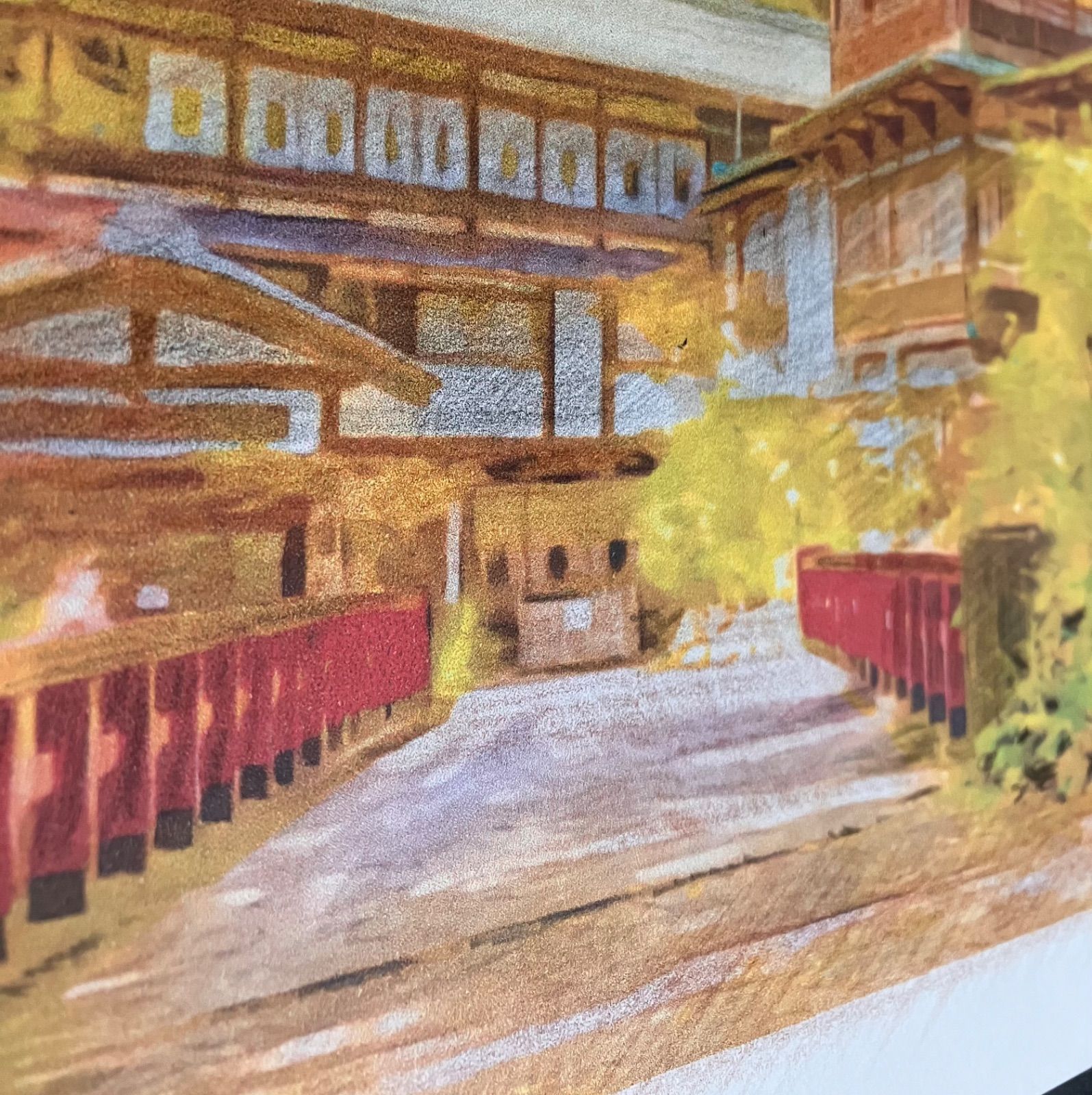 ジブリアート⑩千と千尋の神隠しより「積善館」額装品　額縁寸法33㎝×24㎝ ジブリアート⑩千と千尋の神隠しより「四万の杜（しまのもり）積善館