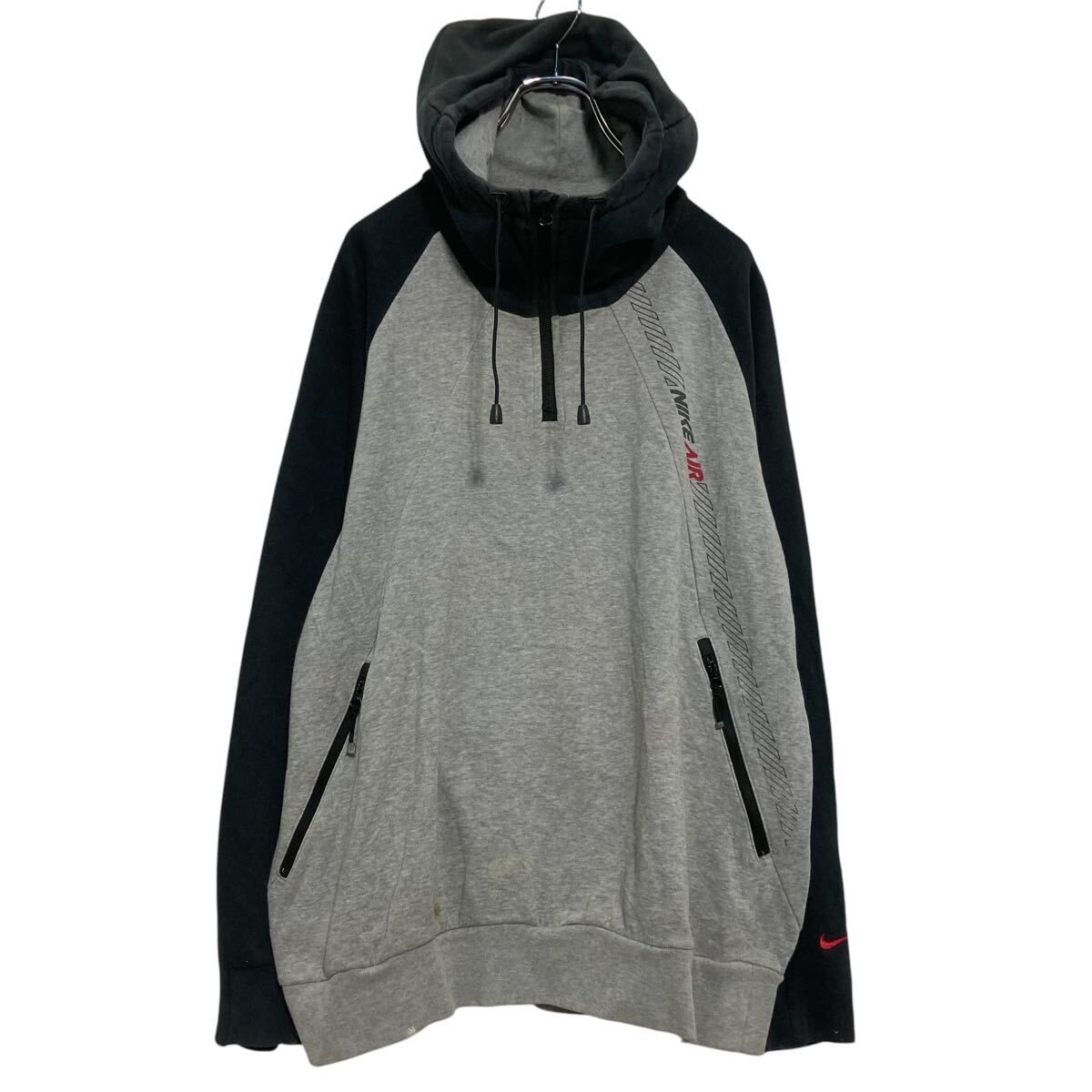 Nike グレー ハーフジップ トレーナー US古着 海外 ヴィンテージ NIKE プリント スウェットトレーナー L グレーブラック ナイキ ハーフ