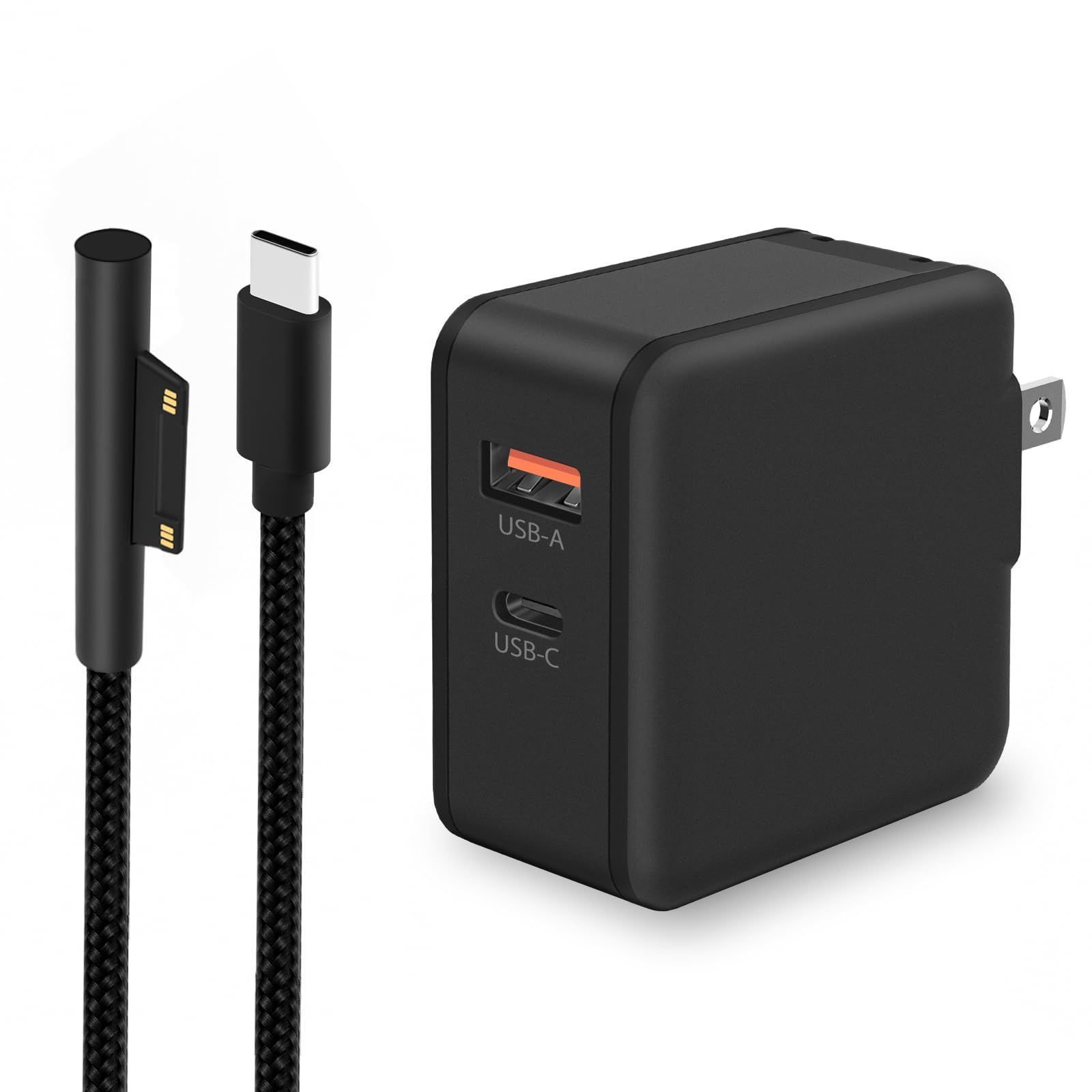 Surface 充電器 65W サーフェス 充電器 PD対応 Surface 充電ケーブル ナイロン 1.8m 65W USB-C 充電器 GaN 2ポート Surface Pro 8/7/6/5/4/3/X Surface laptop 4/3/2/1 Su