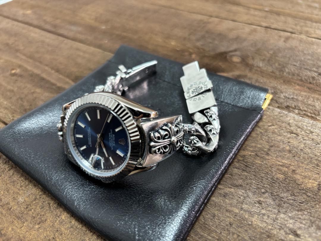 ⭐️J100B　時計ベルト　シルバーダブルフラワーベルト　17cm　刻印有り ⭐️J100B 時計ベルト シルバーダブルフラワーベルト 17cm 刻印有り