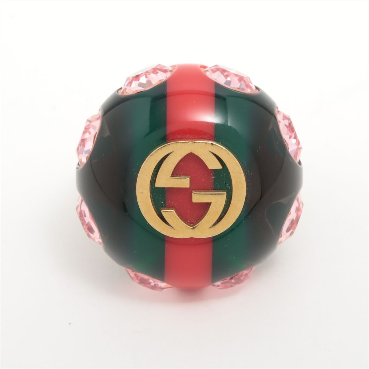 GUCCI グッチ ヴィンテージ ウェブ インターロッキングG リング XS 実寸9号 レジン × GP × ラインストーン ゴールド マルチ イタリア製