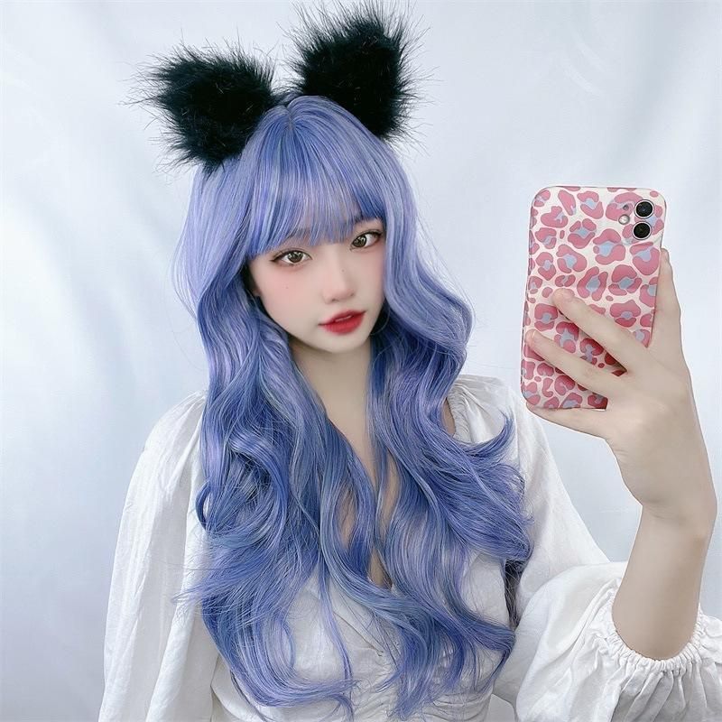 SHOPS】ロング ウィッグ ウェイブ ヘイズブルー コスプレ 自然 カール ウェーブ 巻き髪 ロングヘアー かつら 女装 フルウィッグ ロリータ  コスプレ wig 小顔 ネット ギフト - メルカリ