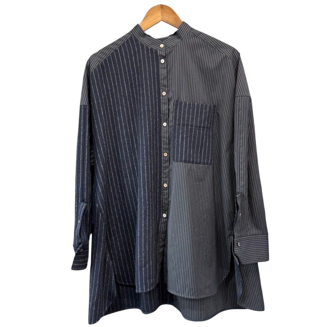 ENFOLD ストライプ ボタンアップシャツ　サイズ38 ENFOLD エンフォルド 23AW WINTER SHIRT 切替ストライプシャツ