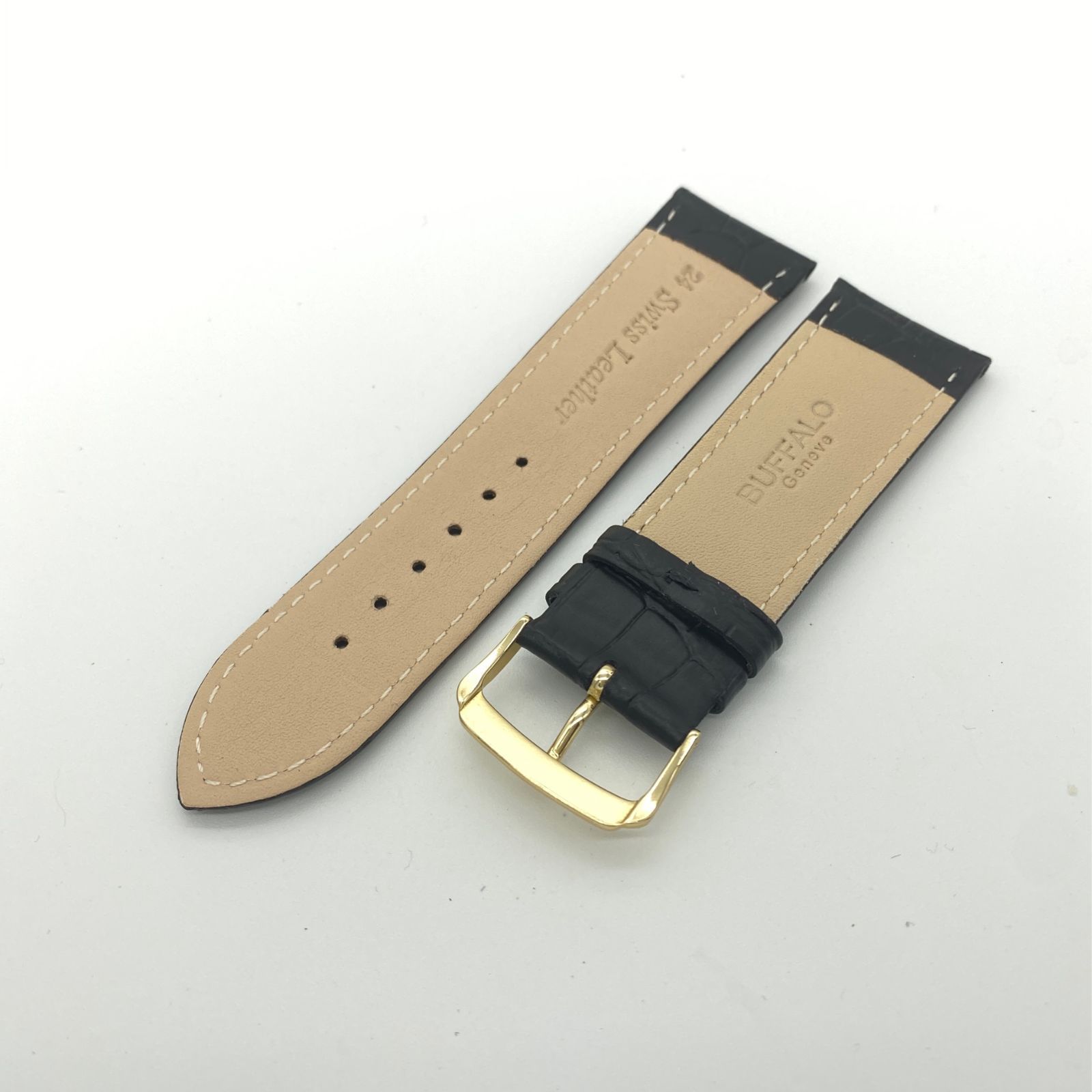 売り込み 腕時計ベルト 本革クロコ型押し ブラック 20㎜ econet.bi