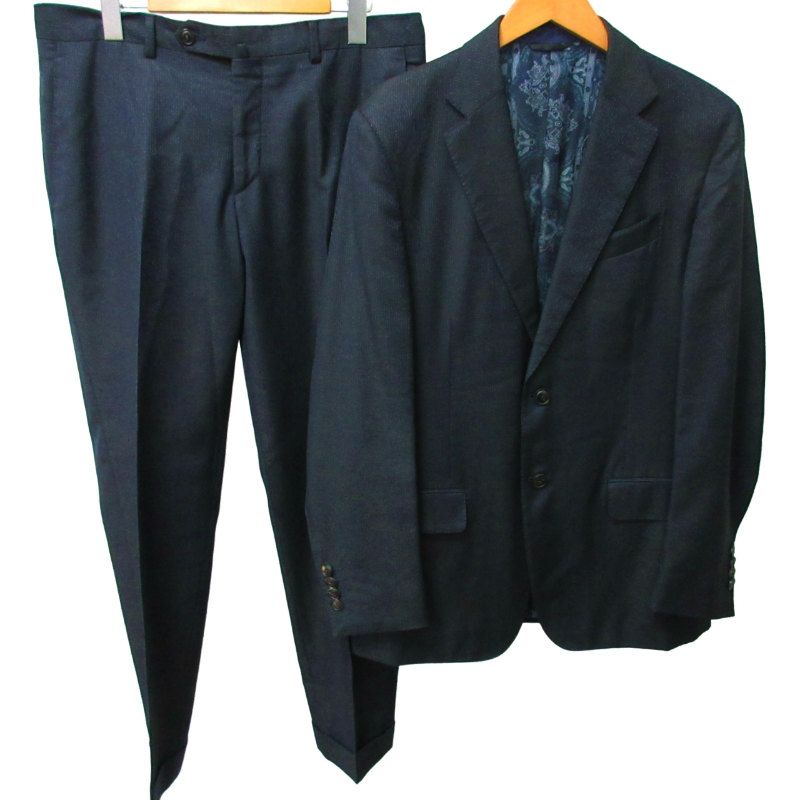 エトロ ETRO ARTORIA UOMO DAL 1968 シングルスーツ セットアップ ストライプ×ペイズリー 総柄 青×黒 ブルー×ブラック 50 Lサイズ 161-1A908-1087 0315
