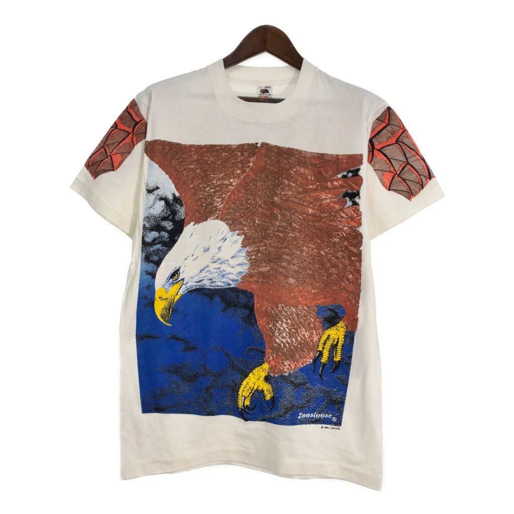 80年代 USA製 FRUIT OF THE LOOM フルーツオブザルーム Zoosloose イーグル 半袖Ｔシャツ 大判プリント (メンズ L) 中古 古着 T0246