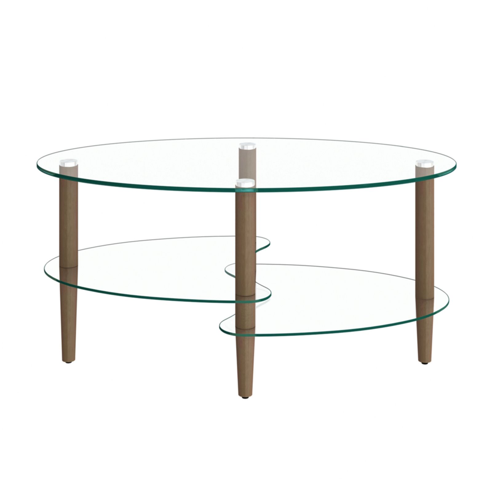 楕円形コーヒーテーブル 透明3段天板 オーク材脚 モダンリビングテーブル 20%割」楕円形ガラスコーヒーテーブル 透明3段ガラス天板 オーク材脚