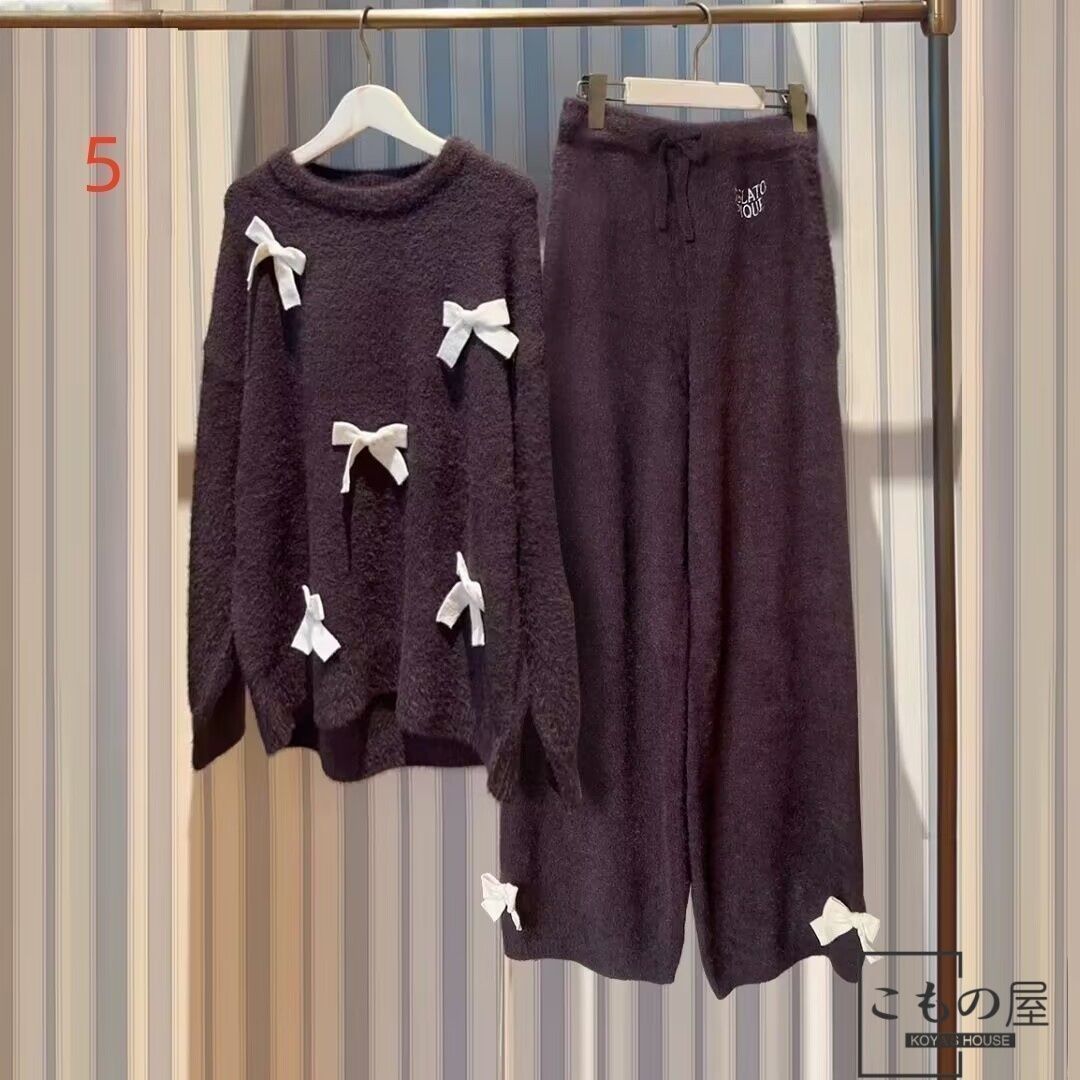 新品タグ付き 上下セット ジェラートピケ リボン柄 ふわもこ ルーム