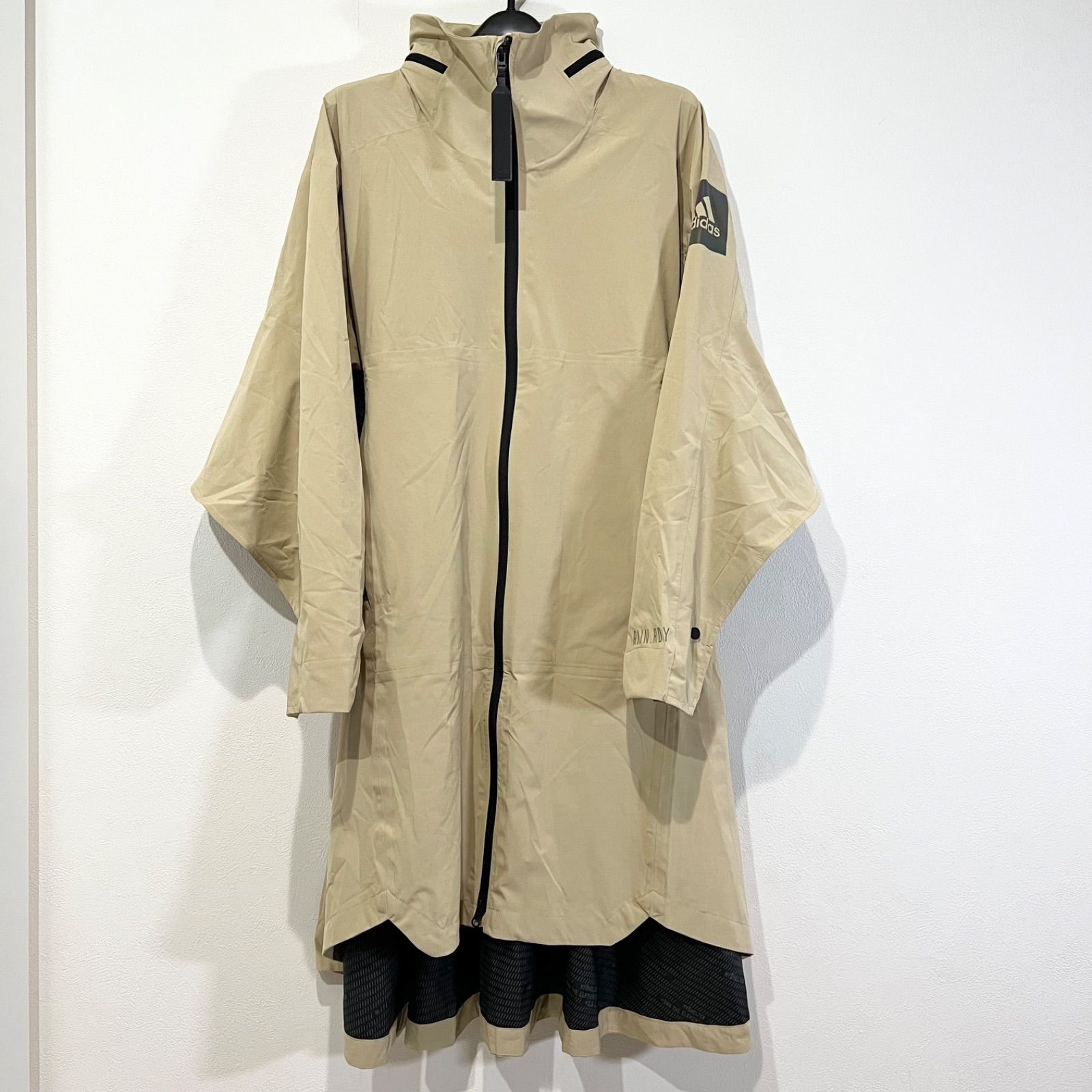 美品】adidas アディダス ベージュレインコート フード付き レディース 