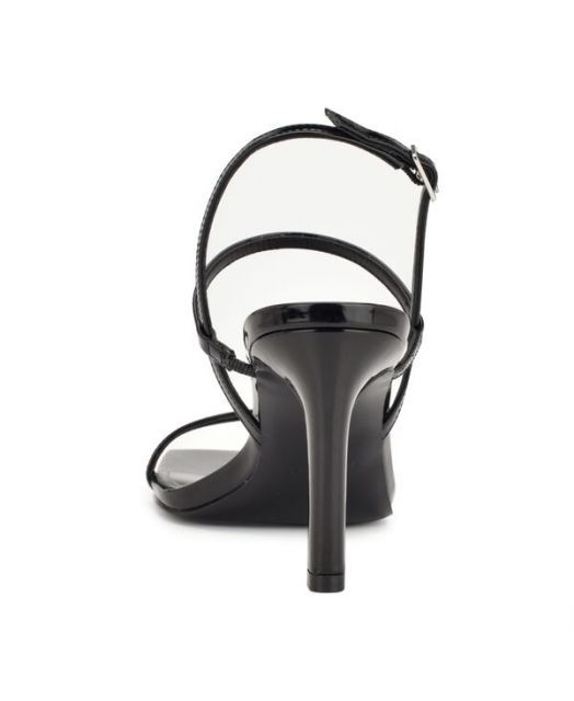 【送料無料】 ナインウェスト レディース サンダル シューズ Women's Olah Square Toe Heeled Dress Sandals Black Faux Patent Leather