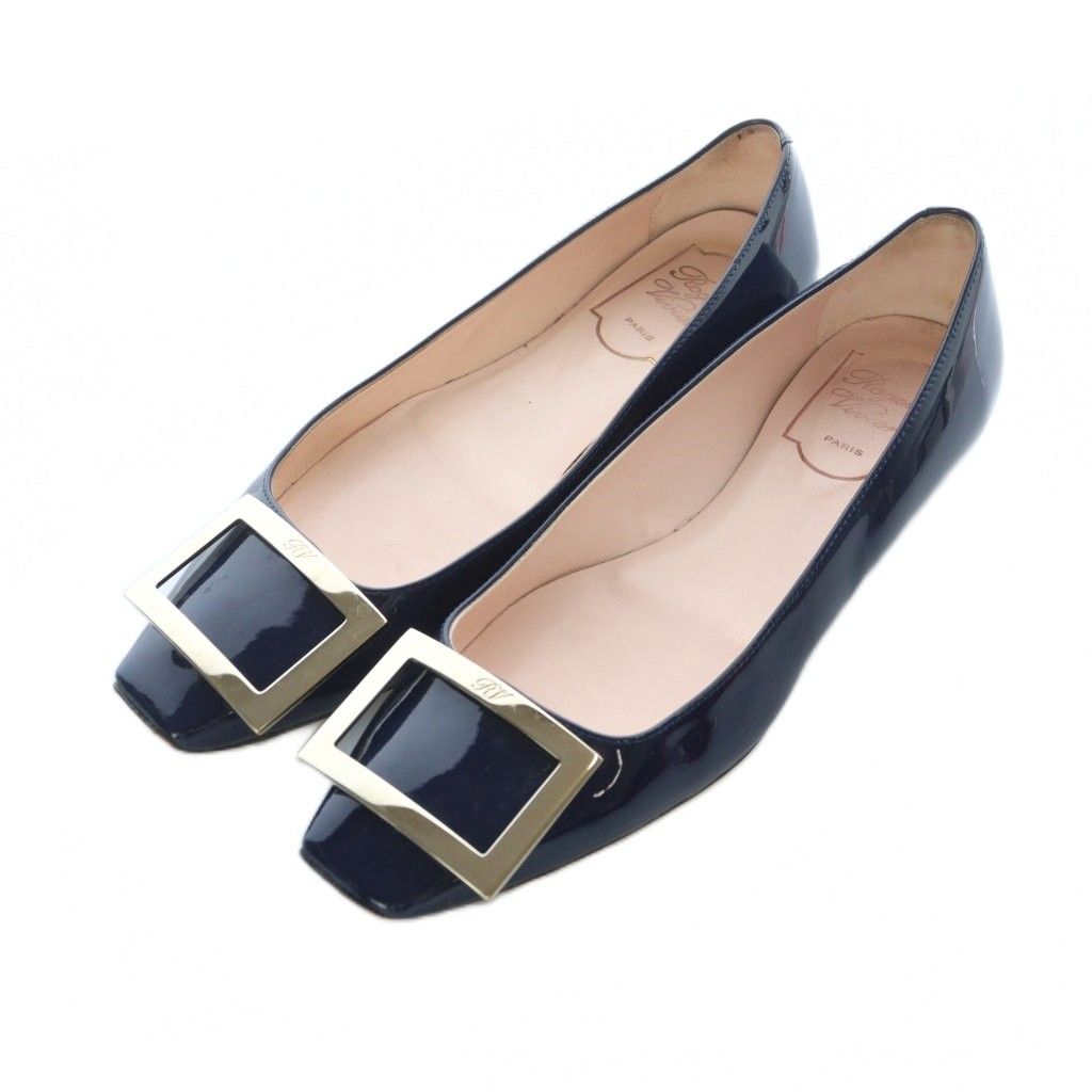 ロジェヴィヴィエ ROGER VIVIER トランペット パテントレザー バレエシューズ パンプス フラットヒール スクエアトゥ エナメル 36 23cm ネイビー RVW40415280D1PU800 |RI OS