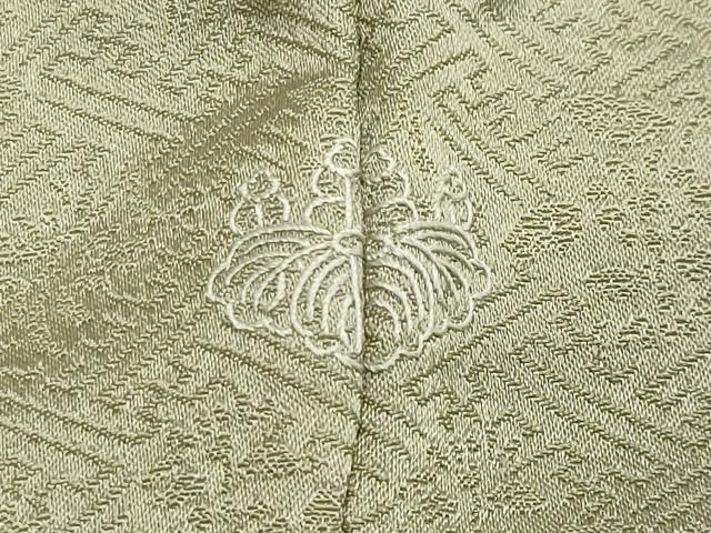 平和屋着物▽上質な色無地 単衣 紗綾形草花地紋 若芽色 正絹 逸品  