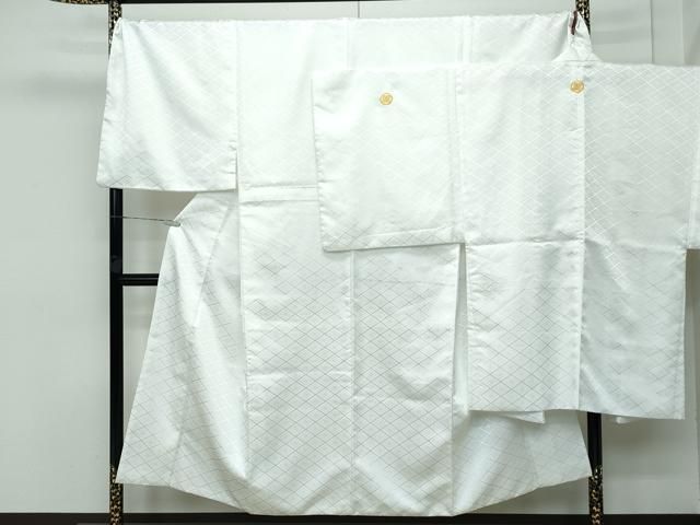 平和屋着物 上 男性 色無地 紋付き羽織セット キングサイズ 白地 花菱地紋 舞台衣装 洗える着物 CZAA3651s5