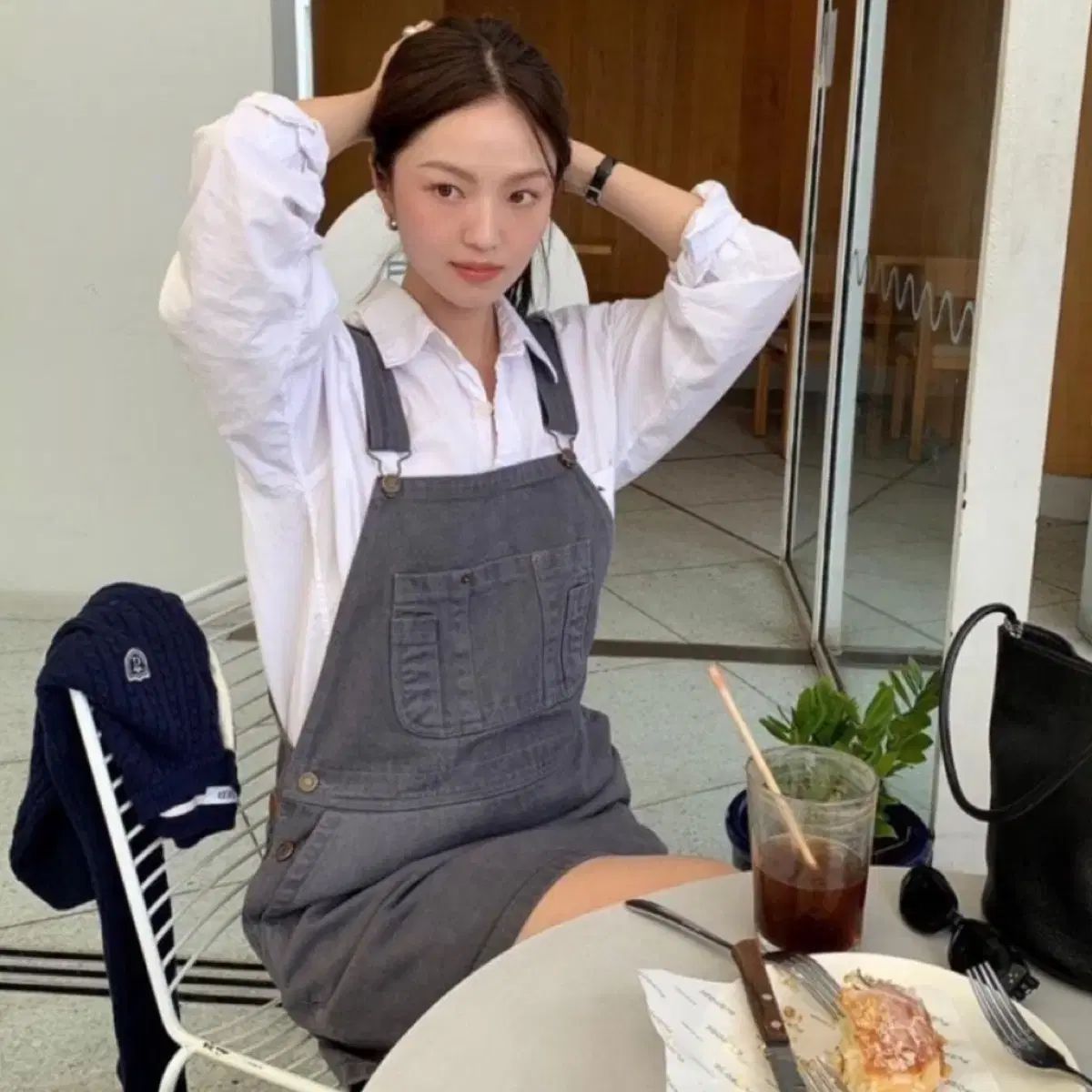 ged ポケット オーバーオール スカート サスペンダー ONE PIECE ブラックデニム チャコール